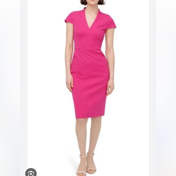 J.Crew V-NECK BI-STRETCH COTTON SHEATH DRESS IN SOFT FUCHSIA office modest - Picture 1 of 10